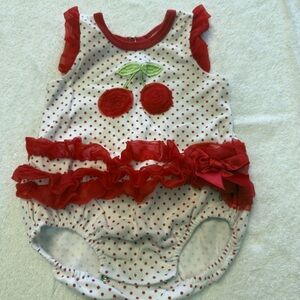 Red Polka Dot Baby Romper with Cherry Design